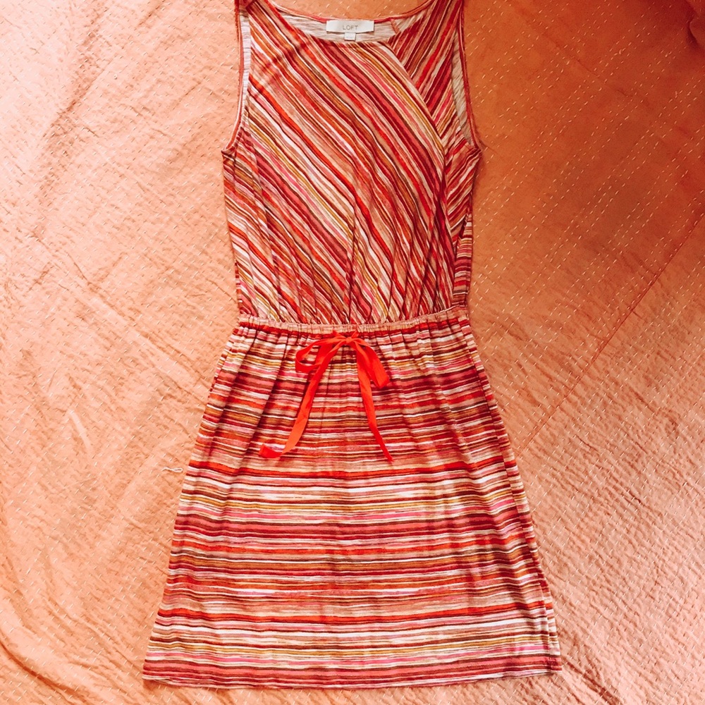 Loft Casual Cotton Multi-Stripe Dress